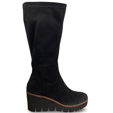 SUSST WOMENS WEGDE ZIP HIGH LEG BOOT - BLACK SUEDE